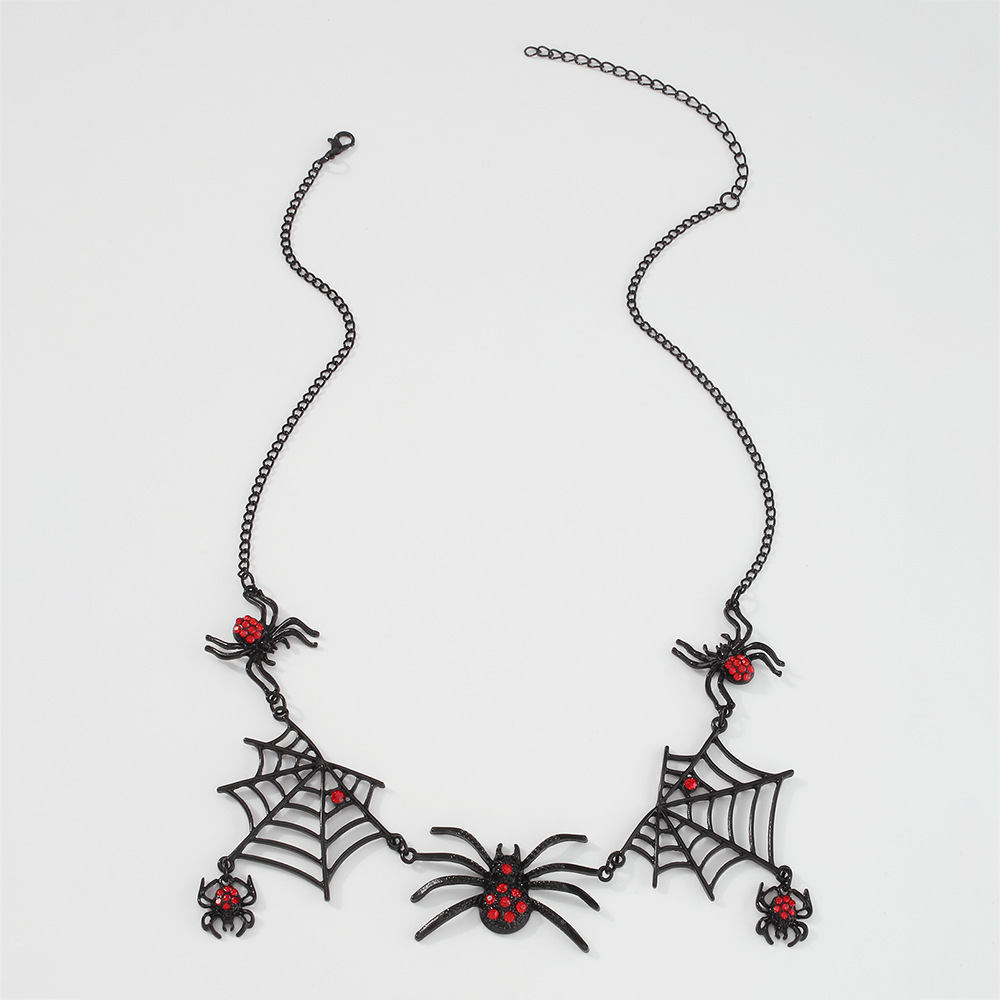 Conjunto De Collar De Aretes Exagerados Collar De Aretes De Diamantes Con Tela De Araña De Halloween display picture 7