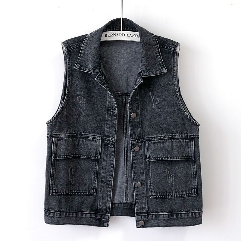 Women's Denim Vest Short Style 2026 Spring/Summer New Simple Large Pocket Sleeveless Vest Versatile Loose Top Cardigan