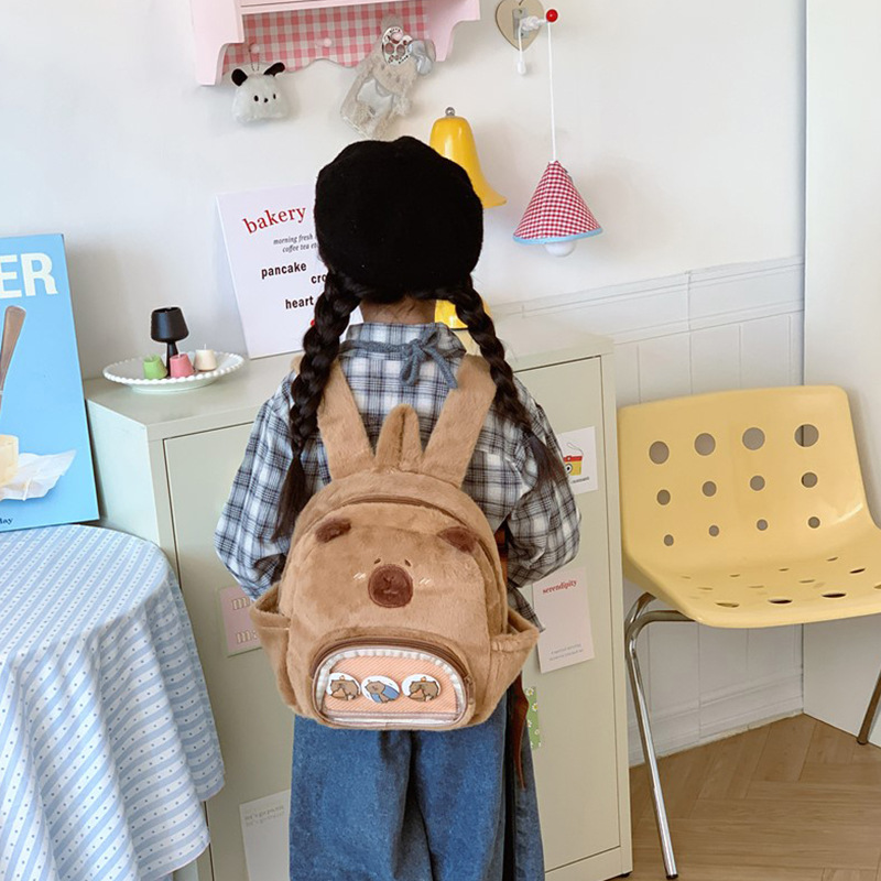 Mochila de niña encantadora de dibujos animados de peluche para niños mochila de jardín de infantes nueva mochila de niñas Capibara ligera