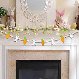 跨境专供 跨境复活节主题派对装饰马卡龙兔子毛球拉旗胡萝卜挂饰