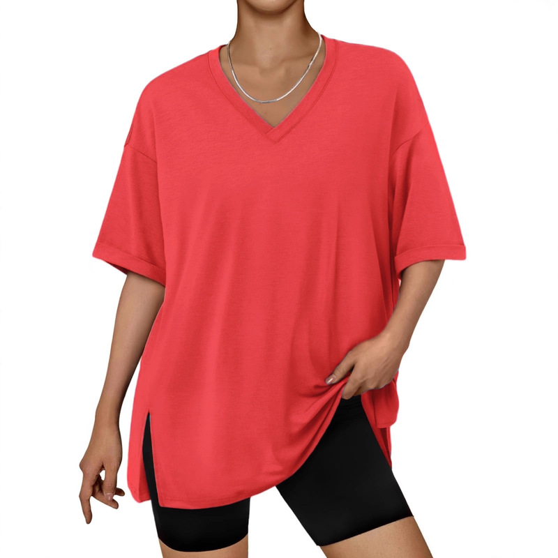 Fashion Queen Oversized t Shirt Women Workout Plus Size Tops V Neck Short Sleeve Fitness Shirts Casual Loose