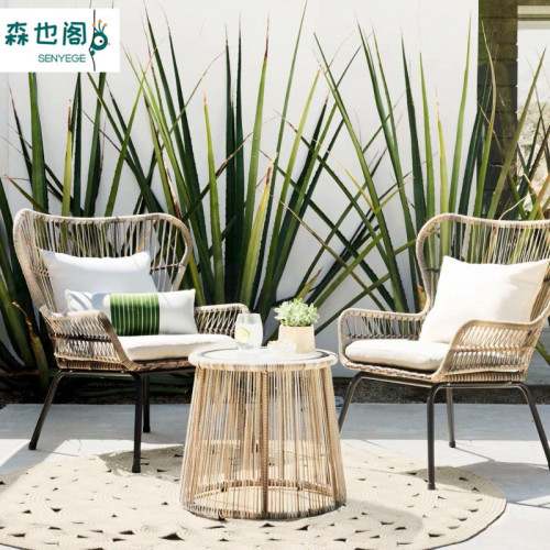 Outdoor rattan chair and table set, leisure courtyard garden balcony tea table set of three, rattan garden furniture set