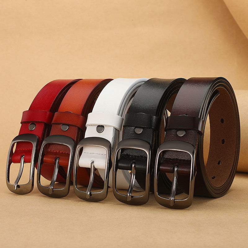 Genuine Cowhide Women's Belt Korean-style Student All-match ins-style Cowhide Pin Buckle Jeans with Decorative Wide Belt for Women