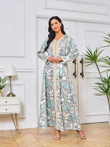 Dubai Long Robe Dress Print Embroidery Beading Technology Series Long Women's Factory Wholesale