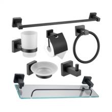 跨境黑色毛巾架卫浴挂件卫生间六件套浴室五金挂件毛巾环单杆衣钩