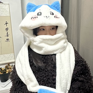 Chiikawa Jiyika Wa Hat Scarf Three-piece Set Winter Plush Cold-proof Warm Thickened Cartoon One-piece