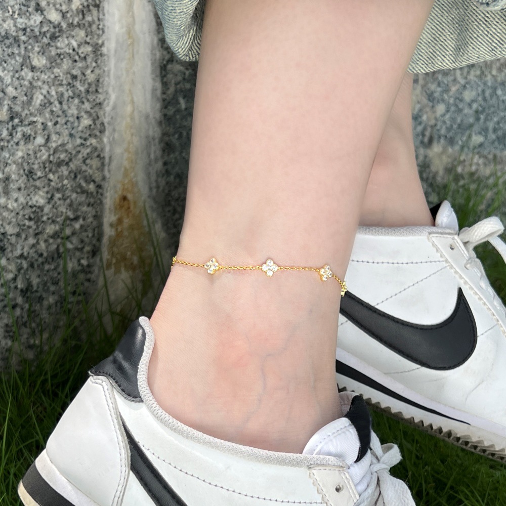 6g Weight Zircon Inlay Material Anklet Classification 1 Piece Quantity Holiday, Wedding, Daily Occasion 925 Sterling Silver Material Flower Pattern Women's Gender Inlay Design Elegant, Simple Style Style Wholesale Jewelry Elegant Simple Style Flower 925 Sterling Silver Zircon Inlay Anklet 6
