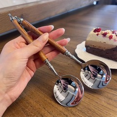 ステンレススプーン インターネットセレブ フレンチライト 高級レトロ 模造ローズウッド スープスプーン 洋食スプーン ライススプーン パスタスプーン デザート
