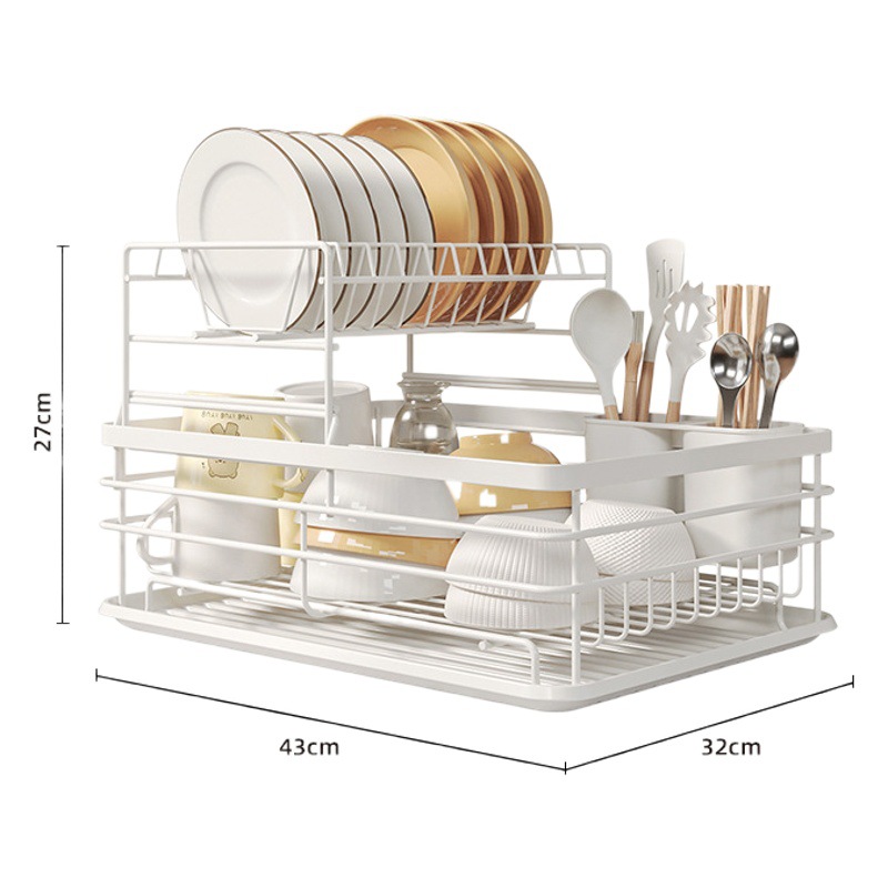 Estante de cocina para encimera del hogar, vajilla multifuncional, estante para cuencos de almacenamiento, escurridor de platos de doble capa, estante para colocación de cuencos y palillos