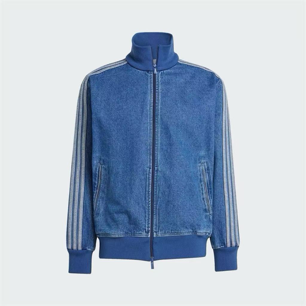 2026 Version of the Trefoil Retro Zipper Three-Stripe Washed Denim Jacket, Same Style Wholesale
