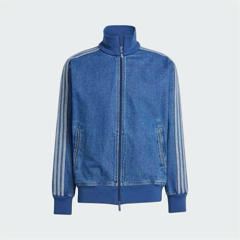 2026 Version of the Trefoil Retro Zipper Three-Stripe Washed Denim Jacket, Same Style Wholesale 2026 Version of the Trefoil Retro Zipper Three-Stripe Washed Denim Jacket, Same Style Wholesale