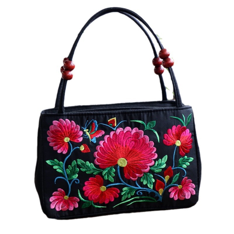 Bolso de estilo étnico de doble cara de lona bordada Bolso pequeño bolso de mujer de doble capa de moda casual Retro