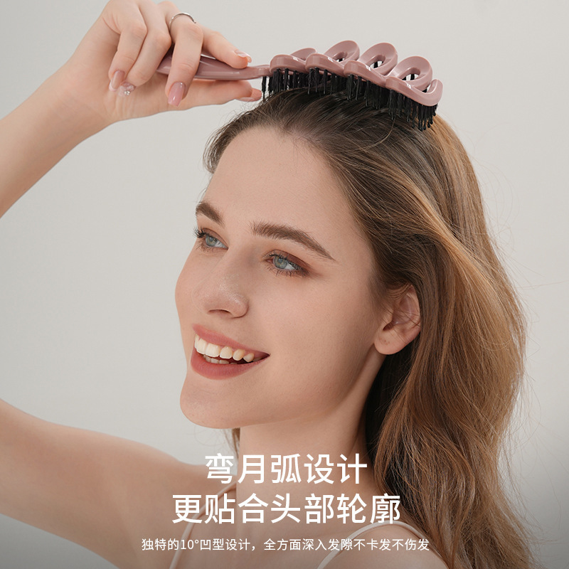 实色大号美发梳彩带猪鬃毛梳男女头皮按摩梳子女生蓬松造型美发梳|undefined