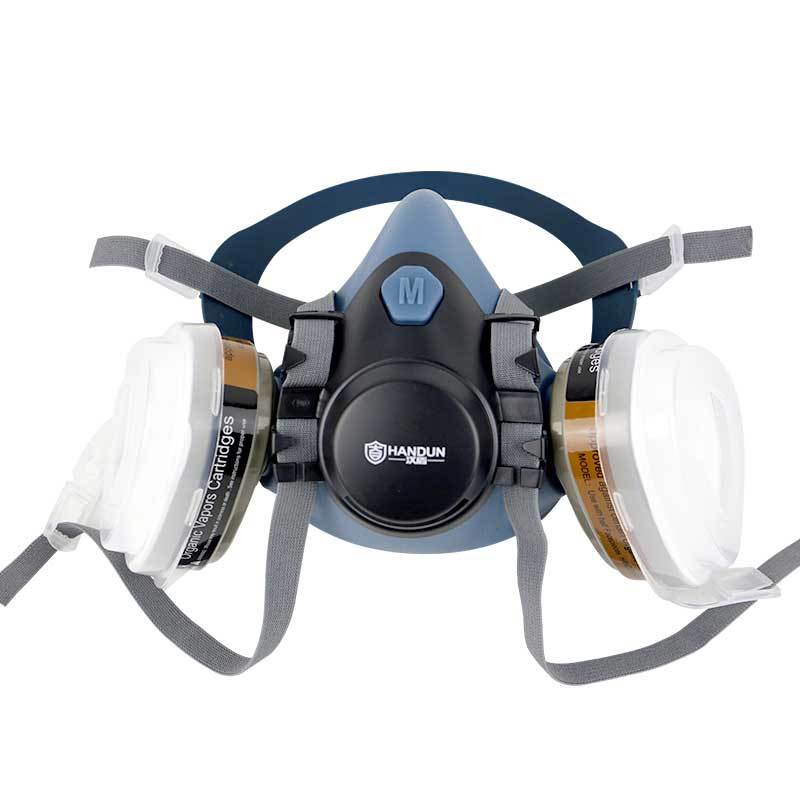 汉盾 HD-FB7702 防尘气化工粉尘喷漆双滤盒硅胶头戴式防毒面具