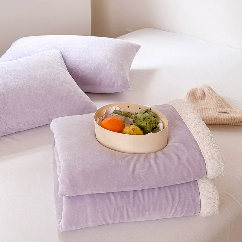 2024 Autumn and Winter solid color cream color milk velvet sherpa thickened blanket taro purple