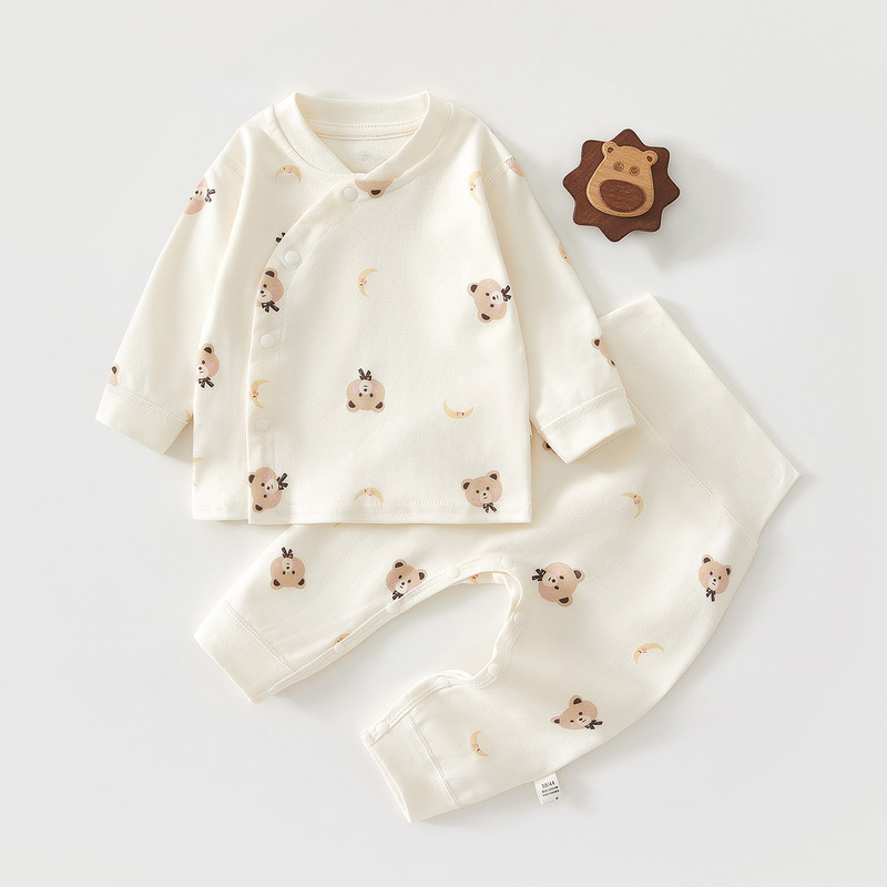 Newborn Clothes, Autumn Clothes and Long Pants, Pure Cotton, Category A, No Need to Take Off, High Waist, Belly Protection Split Suit, Baby Spring and Autum Pajamas