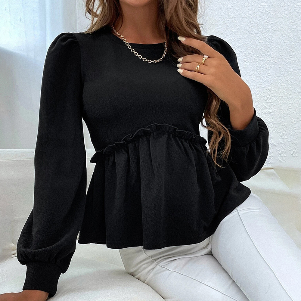 solid color loose puff sleeves long-sleeved top NSYSQ138836