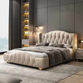 轻奢现代真皮床主卧大床意式极简双人软包床简约实木高端豪华婚床