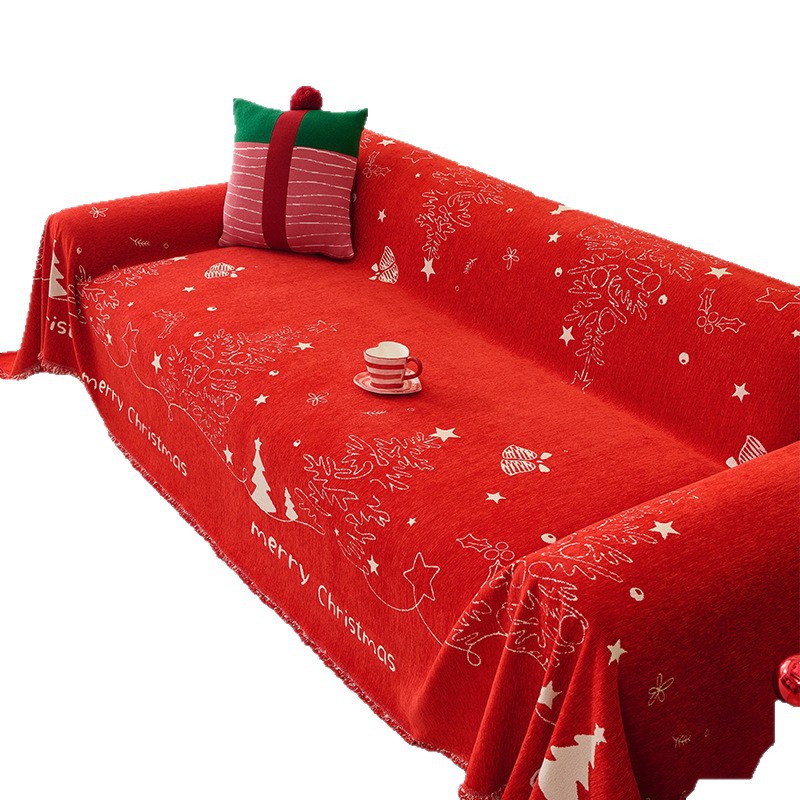 Navidad sensación de sofá cubierta Chenille estilo americano festivo toalla de sofá roja decoración antideslizante cubierta transfronteriza