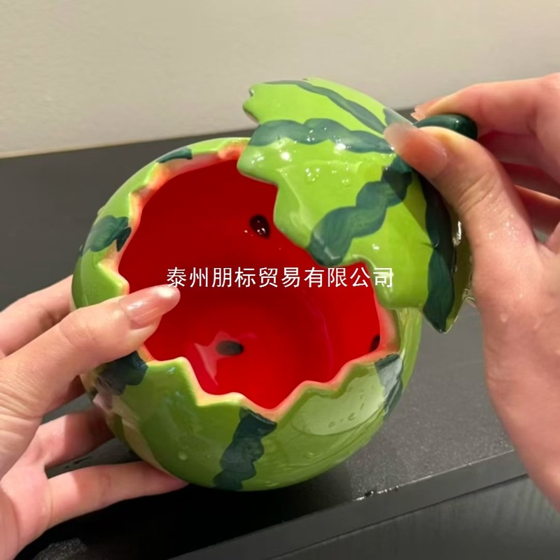 带盖特别的饭碗高颜值泡面碗好看甜品碗冰淇淋西瓜可爱陶瓷碗|undefined