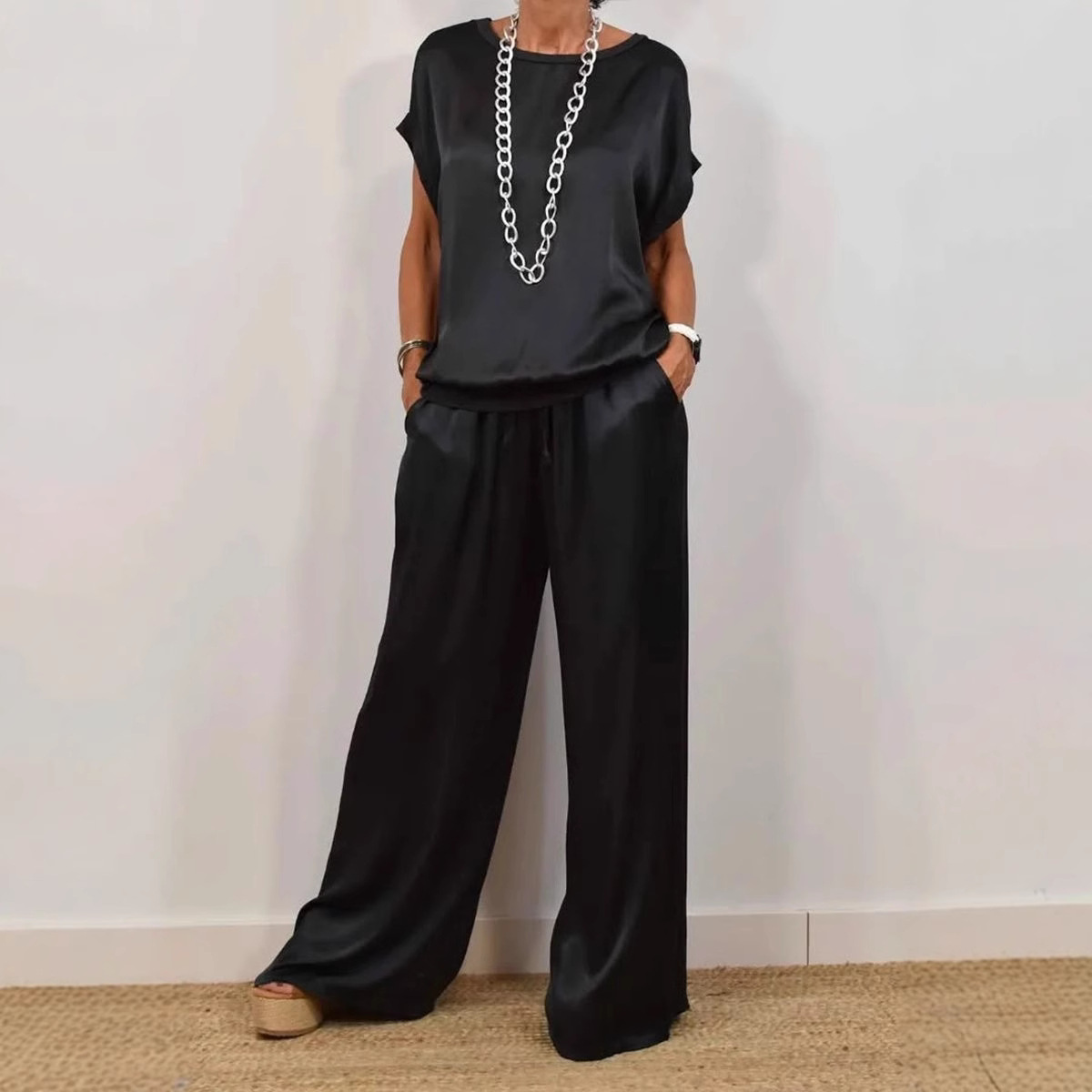 Women's Casual Loose Shirt Wide Leg Trousers Set Spring Summer Trend_ecoleips.com