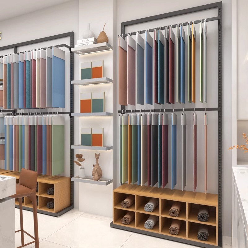 Cortina elevadora estante de exhibición tela doméstica muestra de tarjeta de color estante de exhibición tipo piso estante de exhibición de decoración