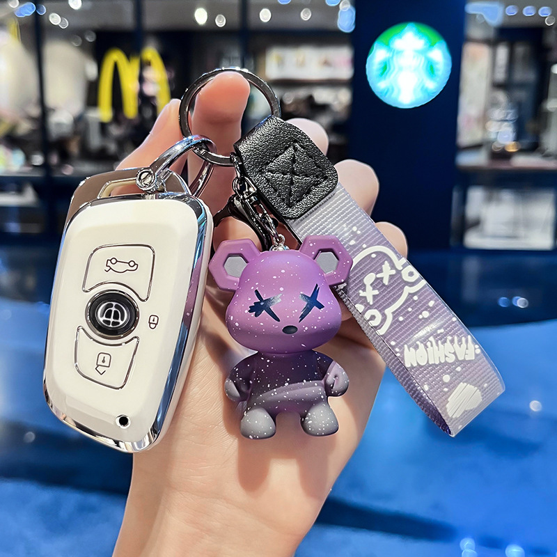 중국 A-스마트 3 키 [싱글 쉘 화이트] + 보라색 폭력 곰 펜던트