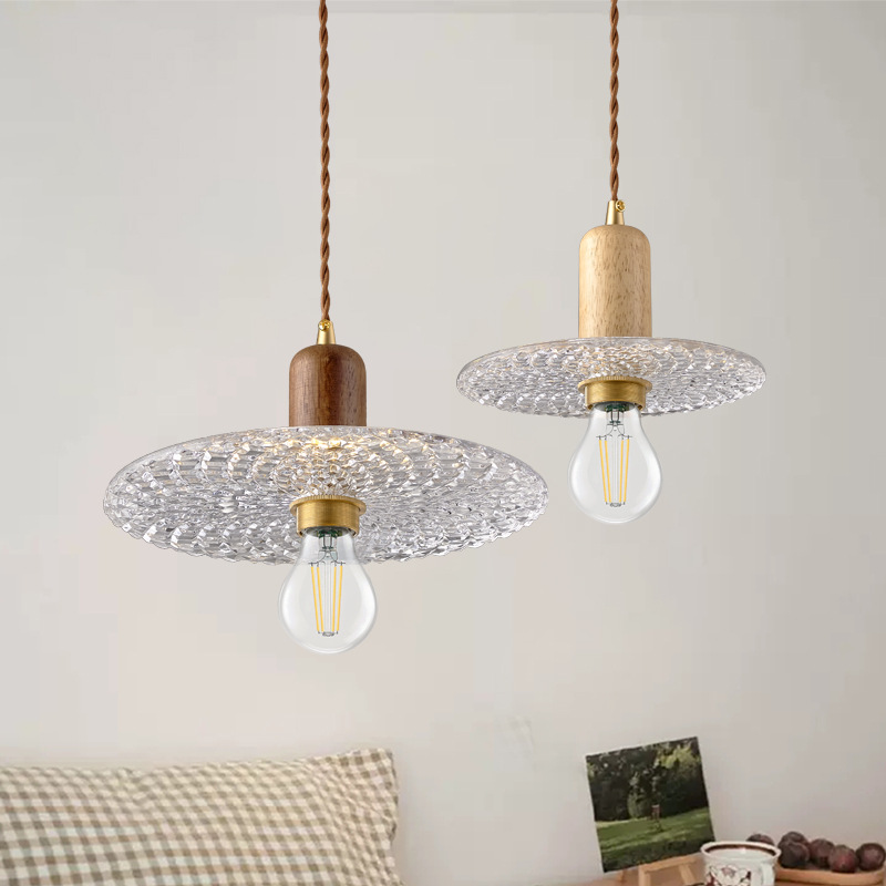 Landelier de vidrio japonés nórdico creativo restaurante retro bar bar café vivienda vidrio de madera sólida pequeña lámpara