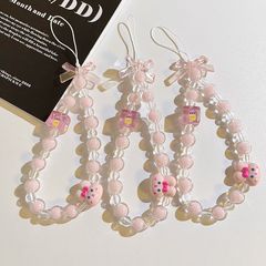 卡通兔子手機掛繩粉色少女心手機殼鏈條串珠相機鑰匙扣掛飾女款