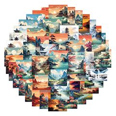 63張新款原創古風美景個性塗鴉貼紙汽車行李箱水杯文具貼紙批發