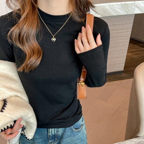 Women's Modest Small Stand Collar Straight Shoulder Base Shirt, Can Be Worn as Innerwear or Outerwear, Round Neck Long Sleeve Top T-Shirt, Suitable for Spring and Autumn and Winter