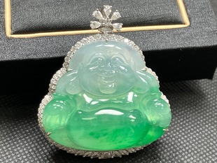 18k inlaid Bingyang Green Buddha Pendant, Full Diamond Inlaid, Natural Myanmar Jade A Wholesale Craft