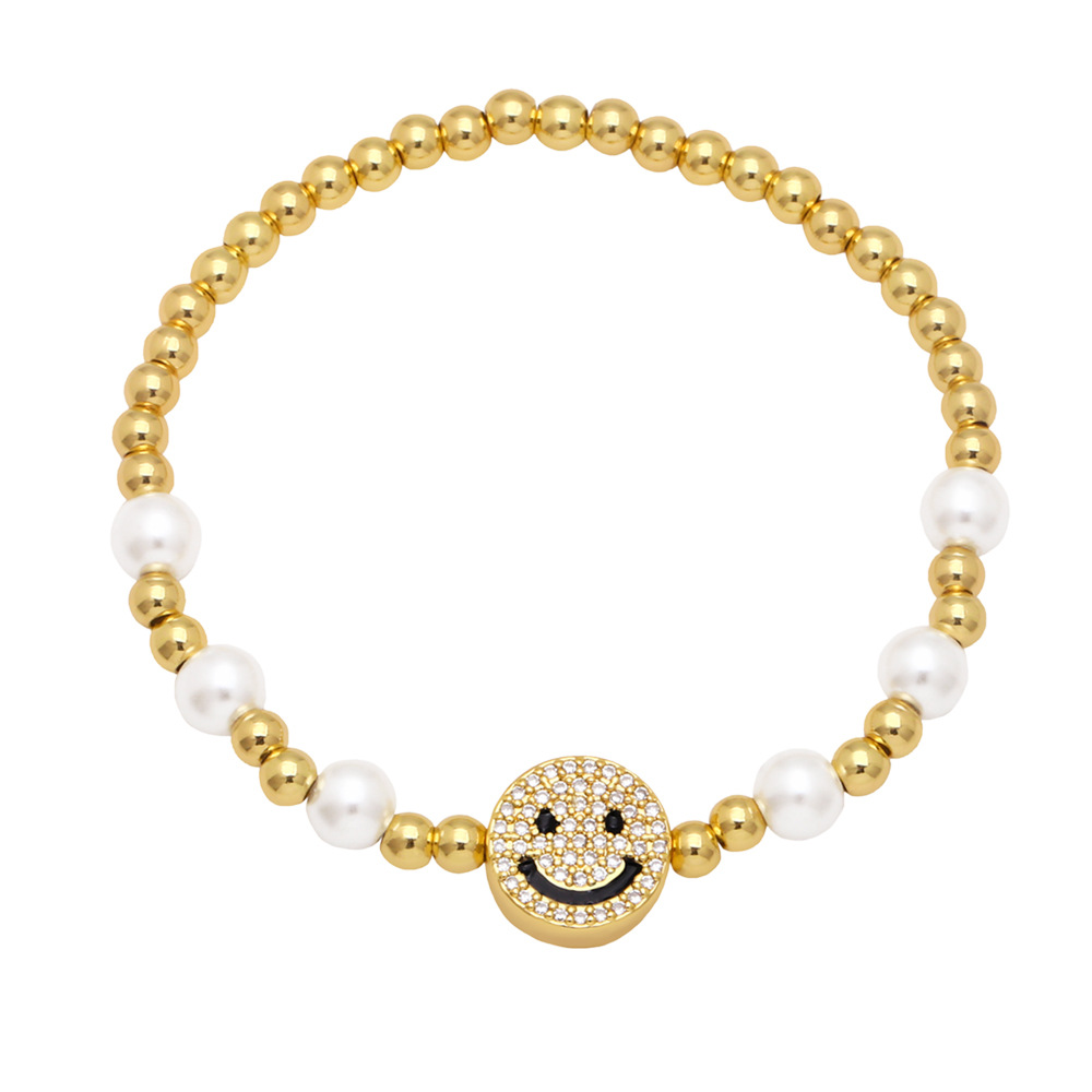 Fashion Copper Smiling Face Bracelet Artificial Pearl Zircon Copper Bracelets display picture 5