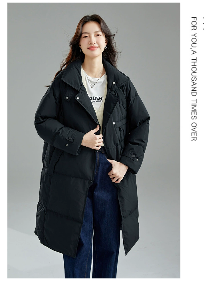 Down jacket, goose down, increased thickness, loose fit, coffee/black/white, sizes S–L