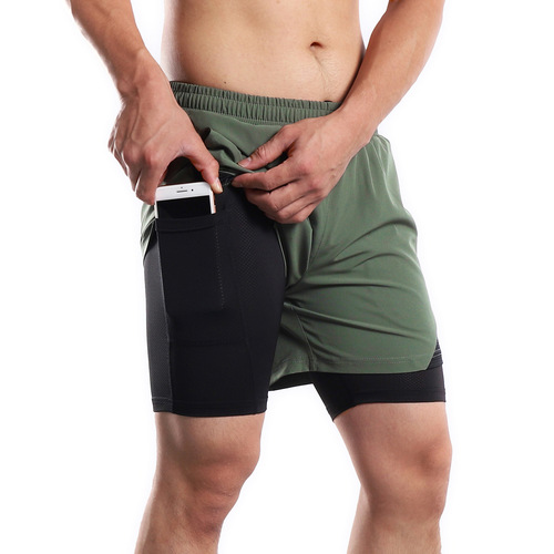 Cross-border outdoor fitness sports running training basketball jogging five-point pants double layer solid color breathable shorts for men 208