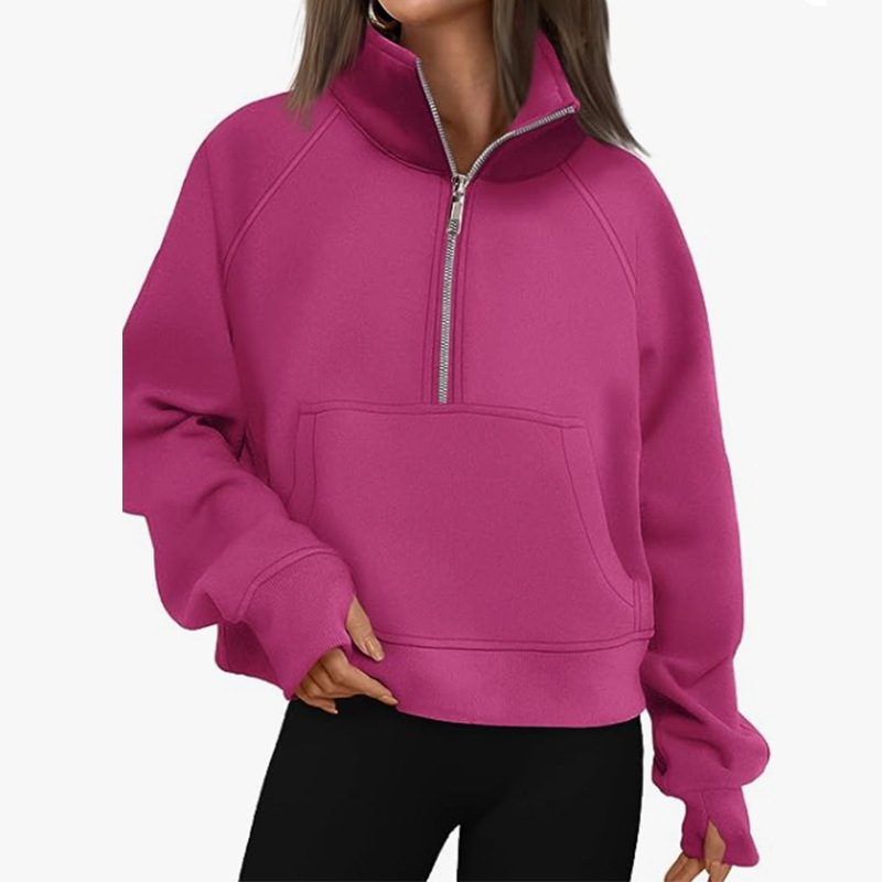 2025 European and American Cross-Border Autumn and Winter New Women's Sports Half-Zip Yoga Wear Loose Stand-Up Collar Fleece Sweatshirt for Women