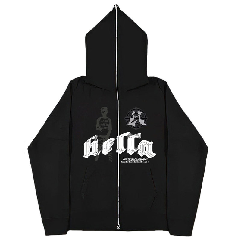 2023 European and American Dark Y2k Casual Sweatshirt Men's and Women's Hoodie Gothic Couple Harajuku Large Size Zipper Sweatshirt