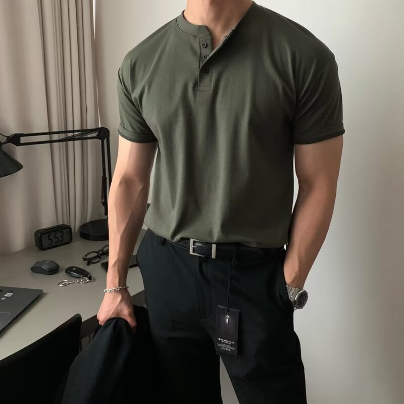 Short-Sleeved Men's Business High-End Casual Knitted Round Neck T-Shirt Men's Summer Basic Versatile Fashion Pure Color Short-Sleeved Men's Business High-End Casual Knitted Round Neck T-Shirt Men's Summer Basic Versatile Fashion Pure Color