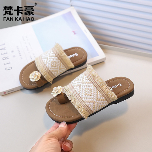 Vanka Hao Ethnic Style Fisherman's Slip-On Sandals 2025 Summer Girls Fashion Woven Outerwear Slippers