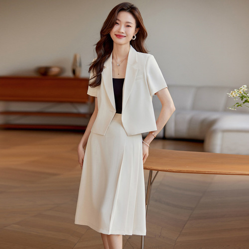 Black short-sleeved small blazer women's thin suit skirt summer business attire short small two-piece set