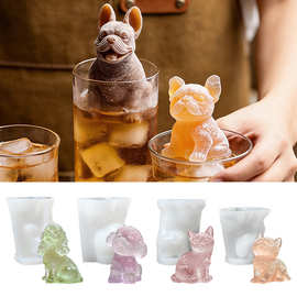 立体法斗猫咪硅胶模具网红动物冰块模具咖啡饮品制冰神器硅胶冰模