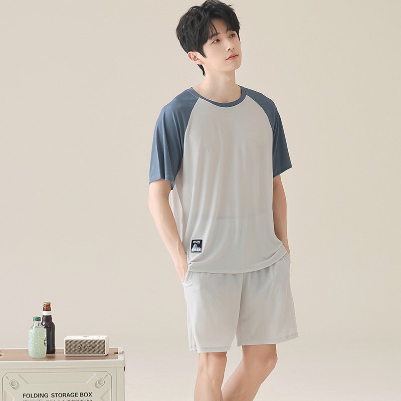Ice Silk Thread Round Neck Short Sleeve Shorts Pajamas Men's Summer Cool Pullover plus size Loose Simple Fashion suit Ice Silk Thread Round Neck Short Sleeve Shorts Pajamas Men's Summer Cool Pullover plus size Loose Simple Fashion suit