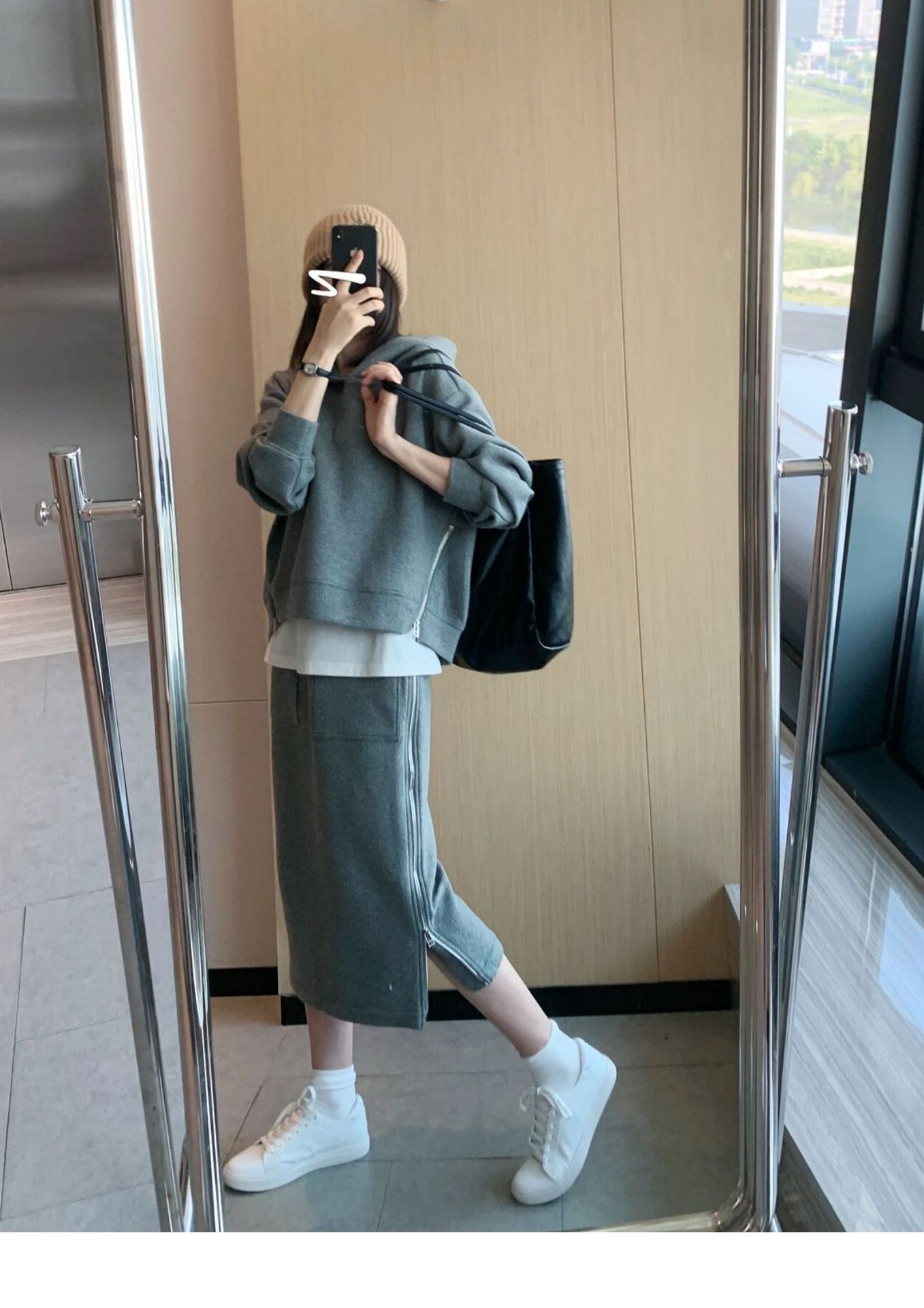 【中國直郵】 奢笛熊 春秋裝新款輕熟風休閒運動服衛衣兩件組 灰色 S