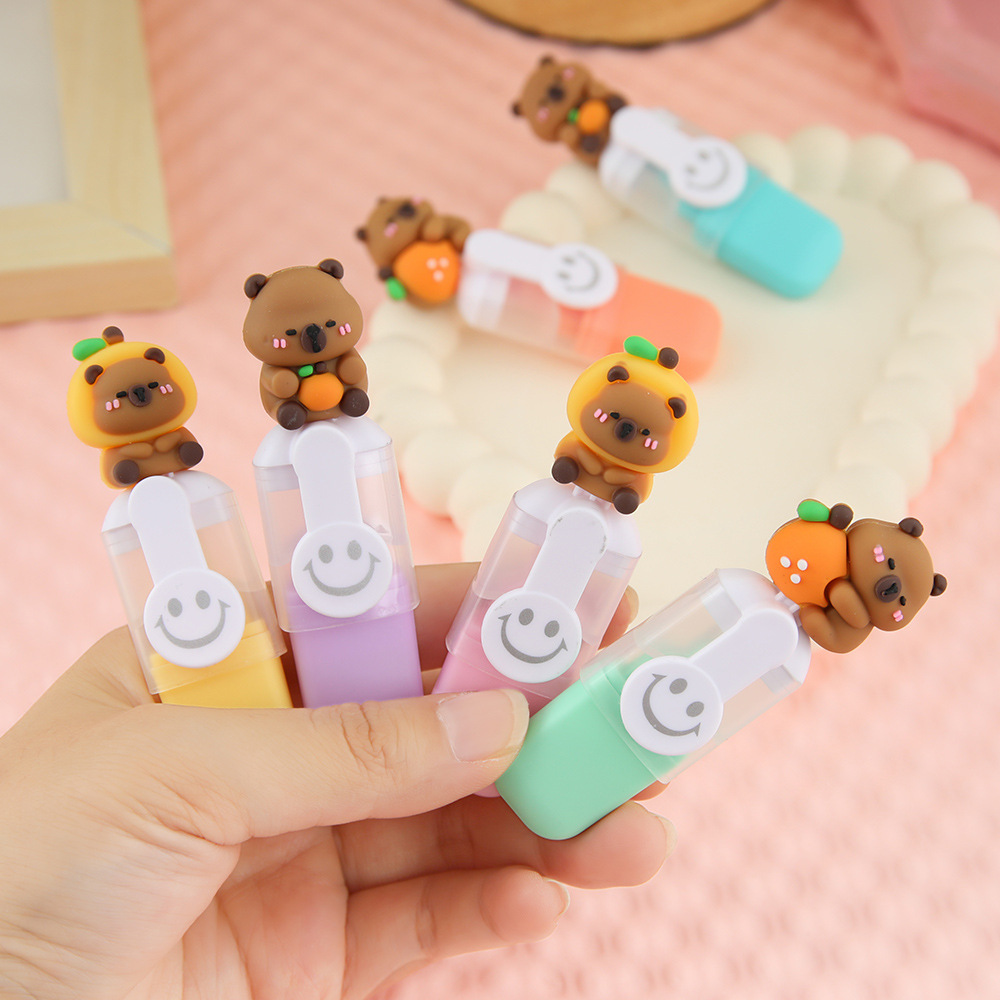 Kapibala Mini resaltador de 6 colores Dibujos animados Juego de alto valor Marcador de color Marcador clave para estudiantes