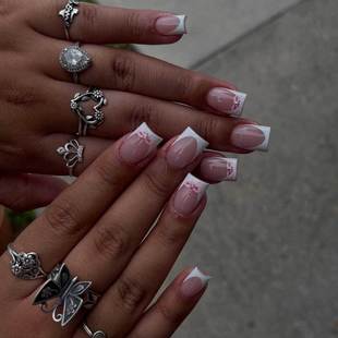 X-0577 Cross-Border Manicure White French Bow Wearable Manicure 24 Pieces Removable Finished Manicure