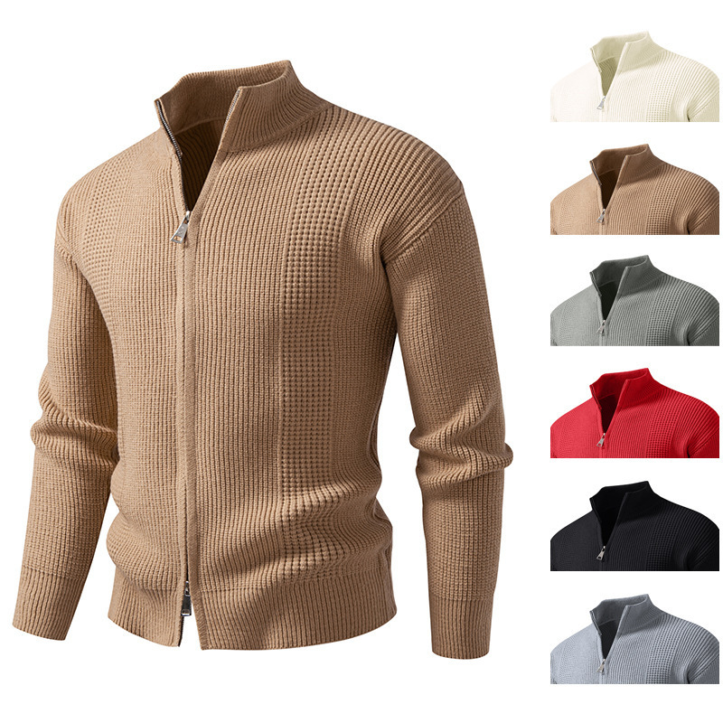 2025 New Autumn and Winter Cross-Border Cardigan Knitwear Knitwear Men's Half Turtleneck Zipper Casual Jacket Jacket Men's Clothing