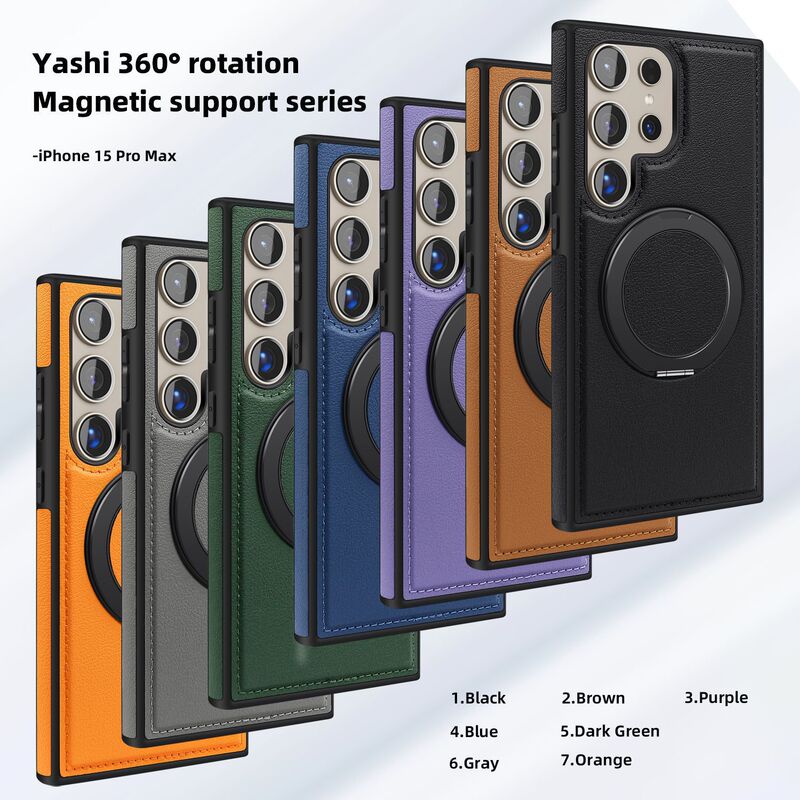 Suitable for Samsung S24Ultra Leather Case Metal 360 Rotating Magnetic Stand Mobile Phone Case S23 Anti-Fall S22 Business