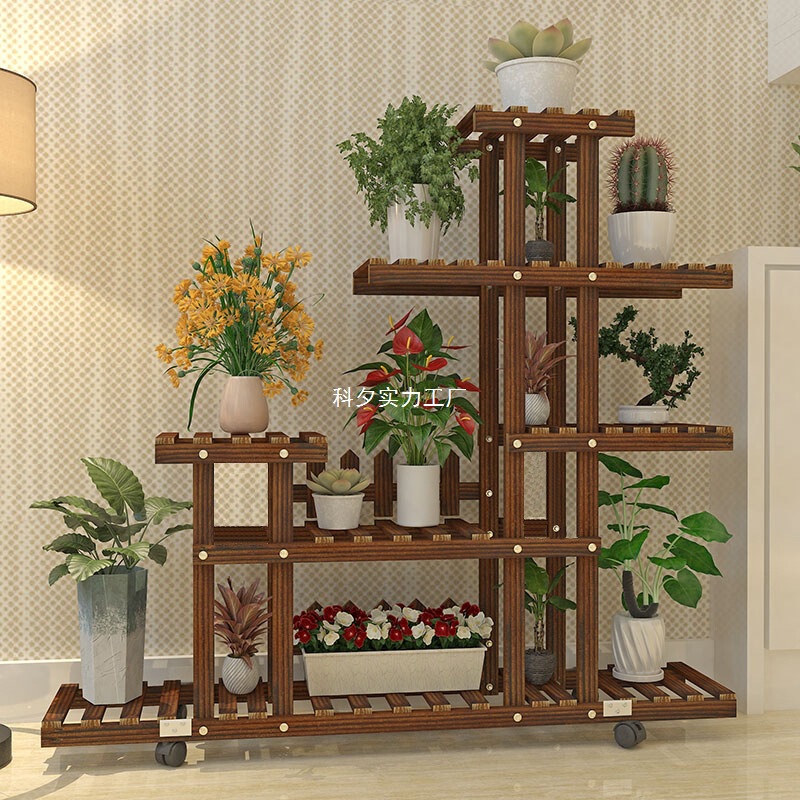 多肉植物のグリーンデコレーションリビングルーム無垢材フラワーシェルフ多層屋内バルコニー床置き植木鉢ラックホーム|undefined