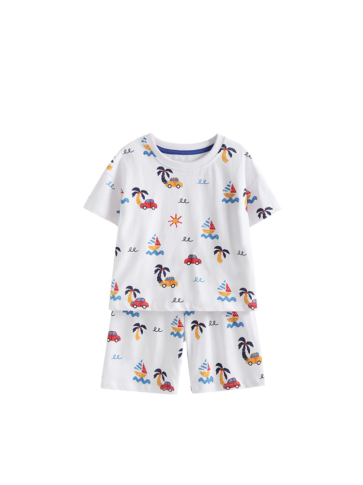 Trajes transfronterizos malwee para niños, ropa de verano, nueva ropa para el hogar, niños de mediana edad guapo, cuello redondo, manga corta, dos piezas.
