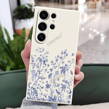 北欧风简约花草直边手机壳S25edge全包防撞保护套S24U新款S23软壳